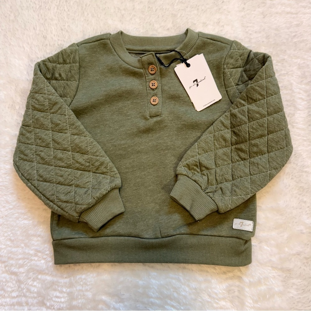 NWT 7 For All Mankind Light Sage Button-Up Top and Jeans Set Girl 24m MSRP$45 - Picture 2 of 6